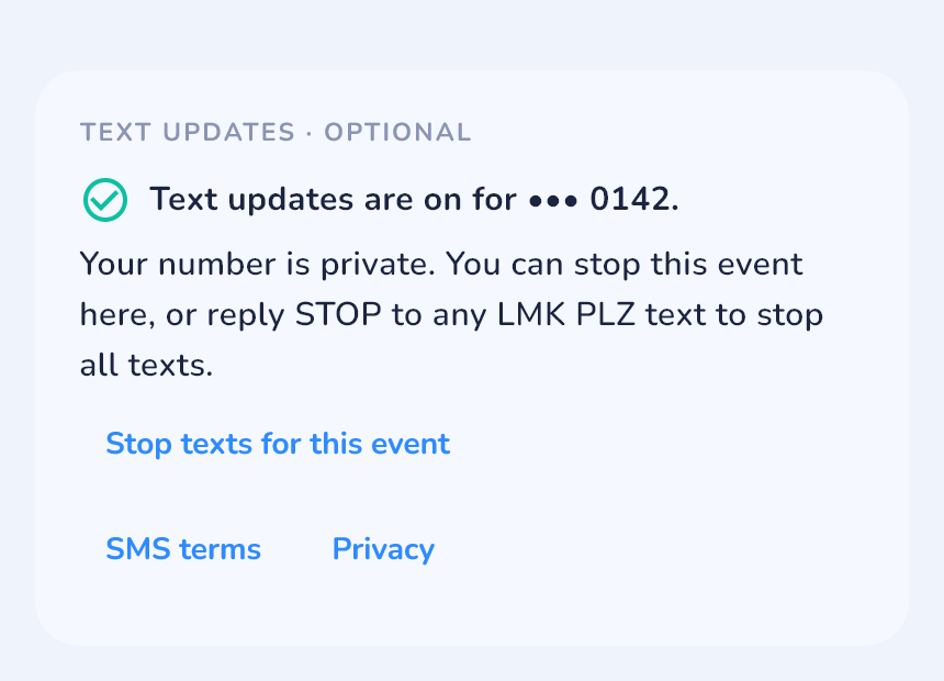 Verified text-update confirmation and Stop texts for this event control